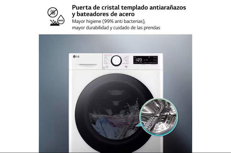 LG F4WR6009A0W, Lavadora inteligente AI Direct Drive. TurboWash 360º, Vapor, 9kg , 1400rpm Un 10% más eficiente que A, Serie 600