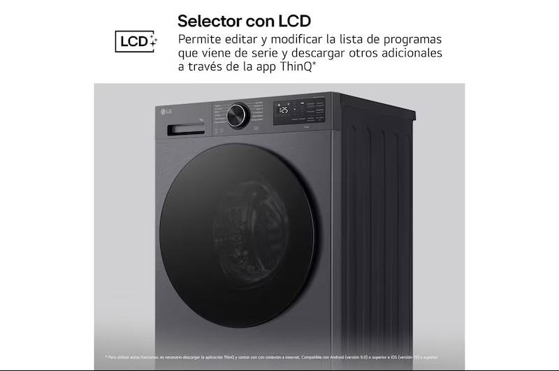 LG F4X5009TBB, Lavadora Inteligente  AI Direct Drive, TurboWash 360º, 9kg, 1400rpm, Serie 500, Un 40% más eficiente que A, Acero grafito mate