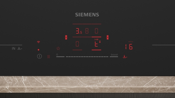 Siemens EX81AHL26E, placa de inducción con extractor integrado, 80 cm, acabado negro mate, iQ700