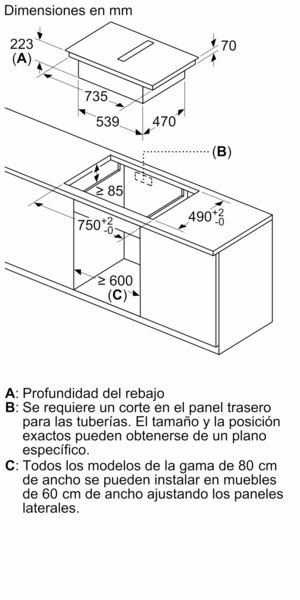 Siemens ED81AHQ26E, placa de inducción con extractor integrado, 80 cm, acabado negro mate, iQ500