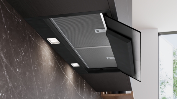 Siemens LJ88BET60, Campana decorativa integrable, 80 cm, Cristal negro, Negro mate, iQ700