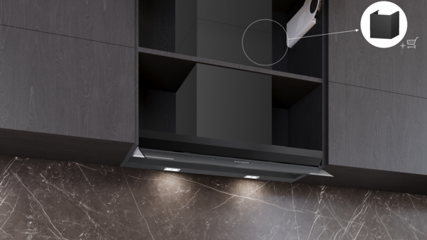 Siemens LJ88BET60, Campana decorativa integrable, 80 cm, Cristal negro, Negro mate, iQ700