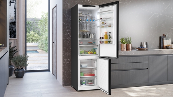 Siemens KG39NVXCG, frigorífico combinado de libre instalación, 203 x 60 cm, acero negro antihuellas, Siemens iQ300