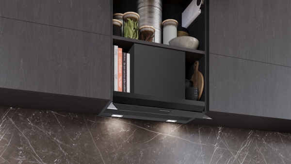 Siemens LJ68BET60, campana decorativa integrable, 60 cm, cristal negro mate