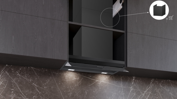 Siemens LJ68BET60, campana decorativa integrable, 60 cm, cristal negro mate