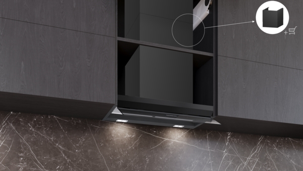 Siemens LJ67BDP60, campana decorativa integrable, 60 cm, cristal negro mate, iQ500