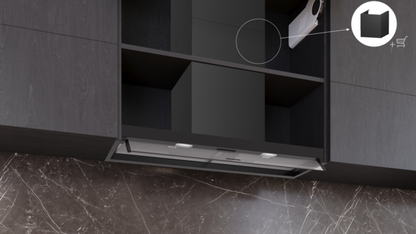 Siemens LJ95BCC60, campana decorativa integrable, 90 cm, cristal transparente, negro mate, iQ300