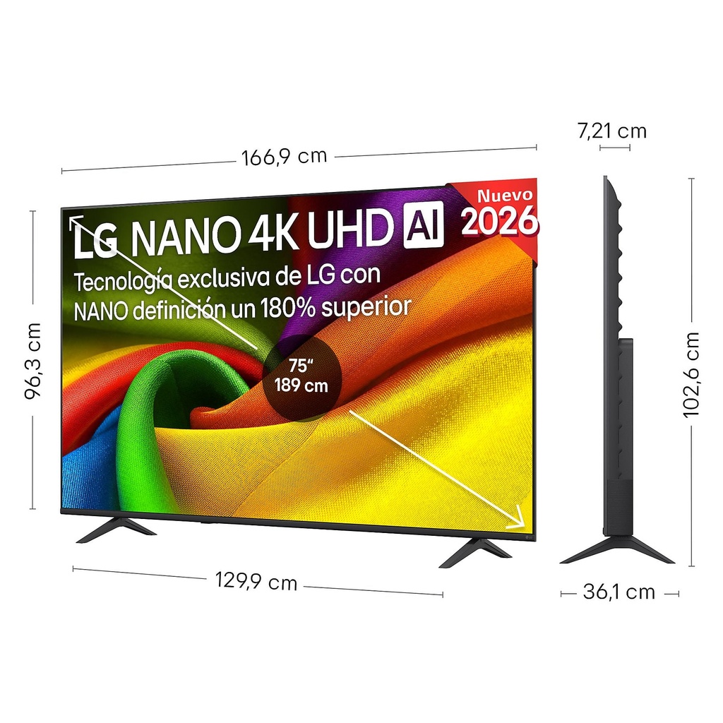LG 75NU850B6LA, TV LED, UHD 4K, Procesador Inteligente α7 AI Processor 4K Gen9, Tecnologia NANO, Smart TV Web OS