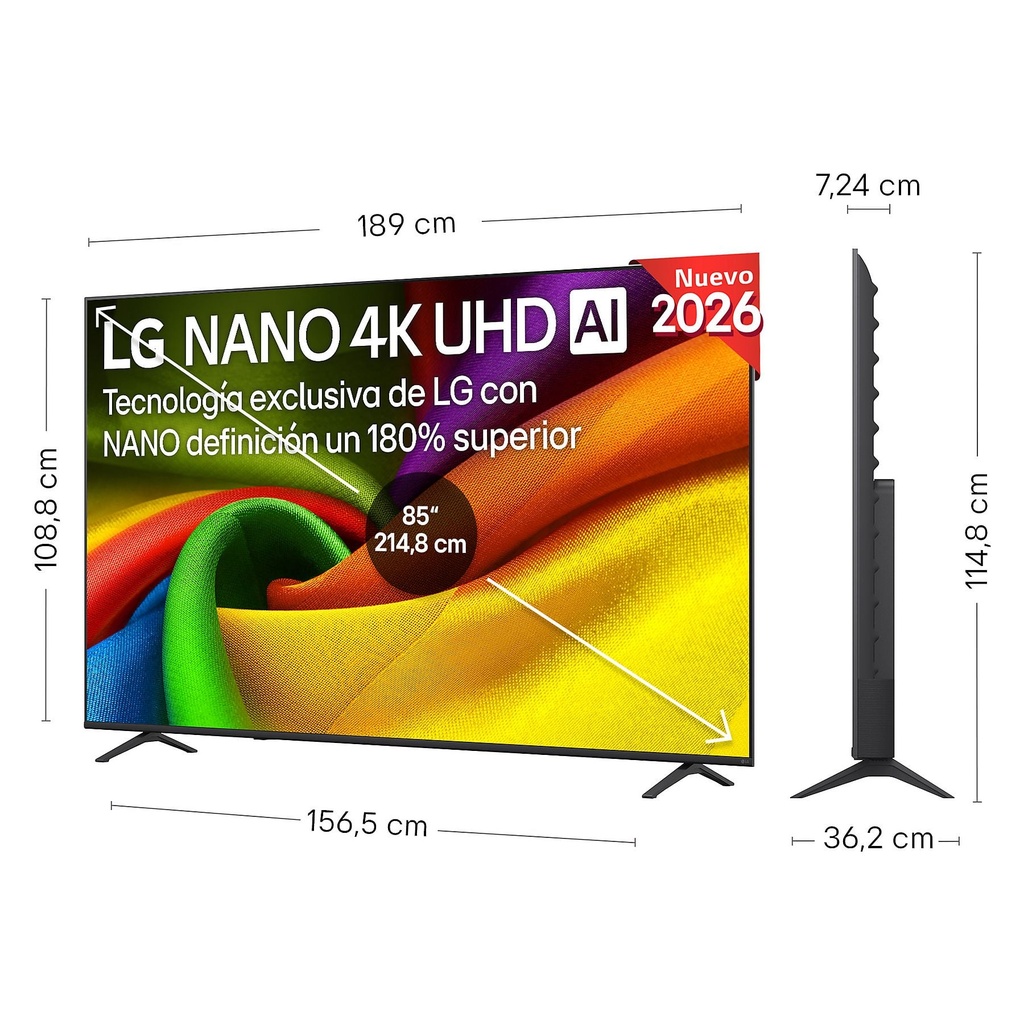LG 85NU850B6LA, TV LED, UHD 4K, Procesador Inteligente α7 AI Processor 4K Gen9, Tecnologia NANO, Smart TV Web OS