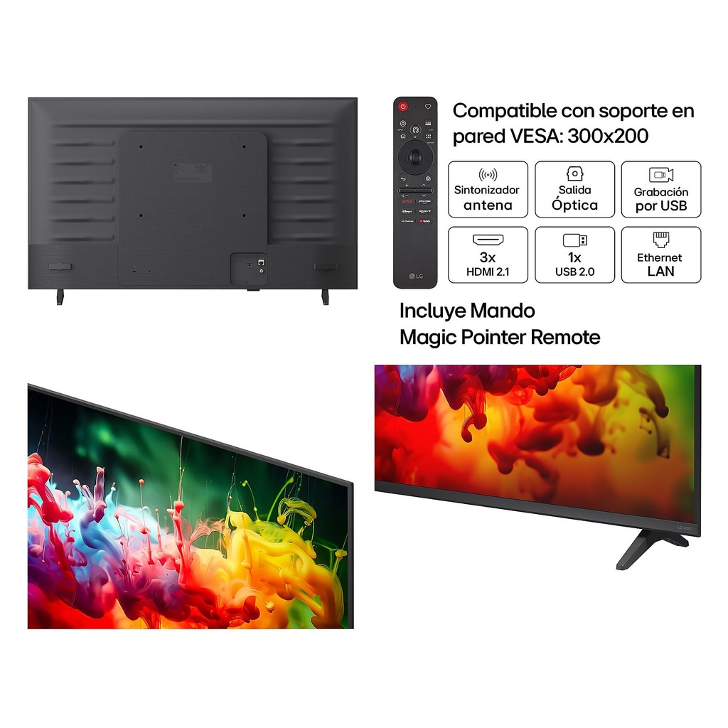 LG 43QNED72B6B, TV QNED Mini LED, UHD 4K, Procesador Inteligente α7 AI Processor 4K Gen9, Tecnologia Nano, Smart TV Web OS