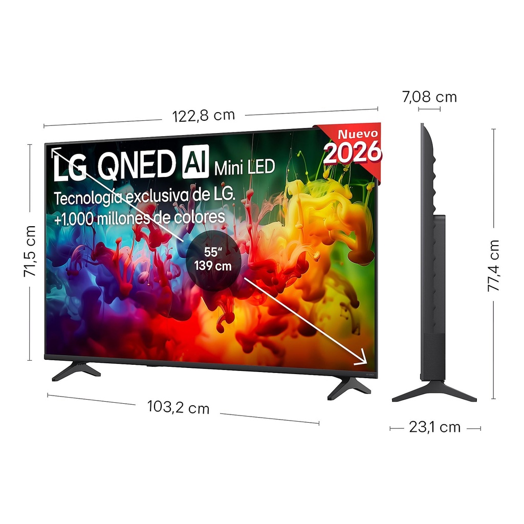 LG 55QNED72B6B, TV QNED Mini LED, UHD 4K, Procesador Inteligente α7 AI Processor 4K Gen9, Tecnologia Nano, Smart TV Web OS