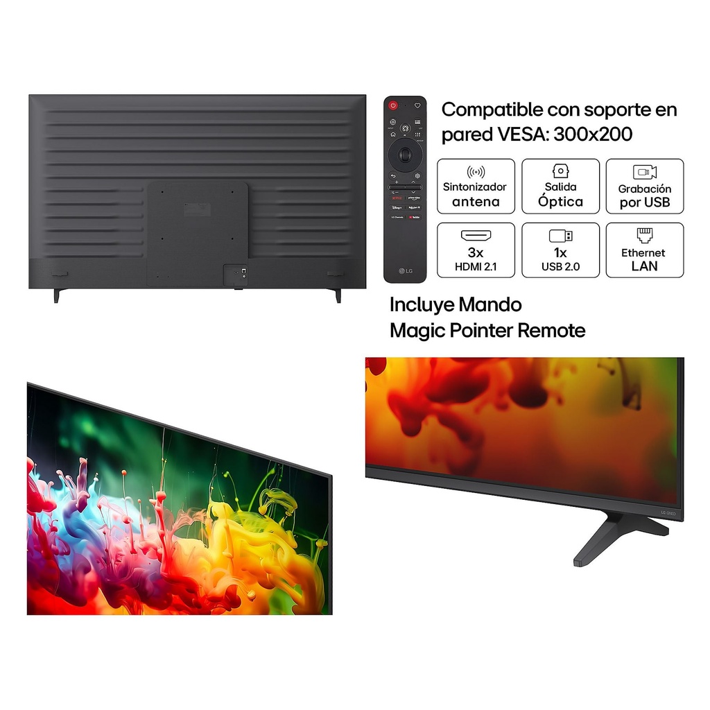 LG 65QNED72B6B, TV QNED Mini LED, UHD 4K, Procesador Inteligente α7 AI Processor 4K Gen9, Tecnologia Nano, Smart TV Web OS