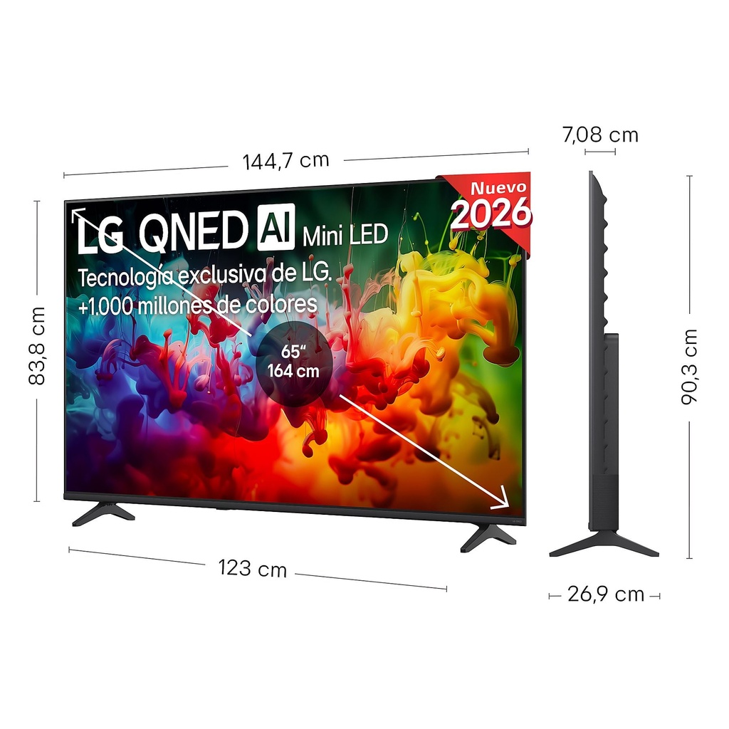 LG 65QNED72B6B, TV QNED Mini LED, UHD 4K, Procesador Inteligente α7 AI Processor 4K Gen9, Tecnologia Nano, Smart TV Web OS