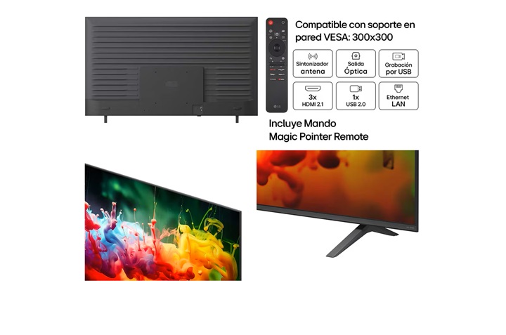 LG 75QNED70B6A, TV QNED Mini LED, UHD 4K, Procesador Inteligente α7 AI Processor 4K Gen9, Tecnologia Nano, Smart TV Web OS