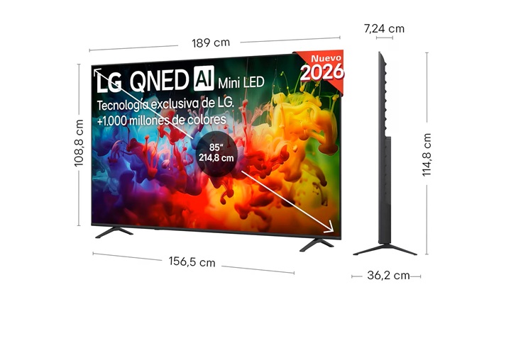 LG 85QNED70B6A, TV QNED Mini LED, UHD 4K, Procesador Inteligente α7 AI Processor 4K Gen9, Tecnologia Nano, Smart TV Web OS
