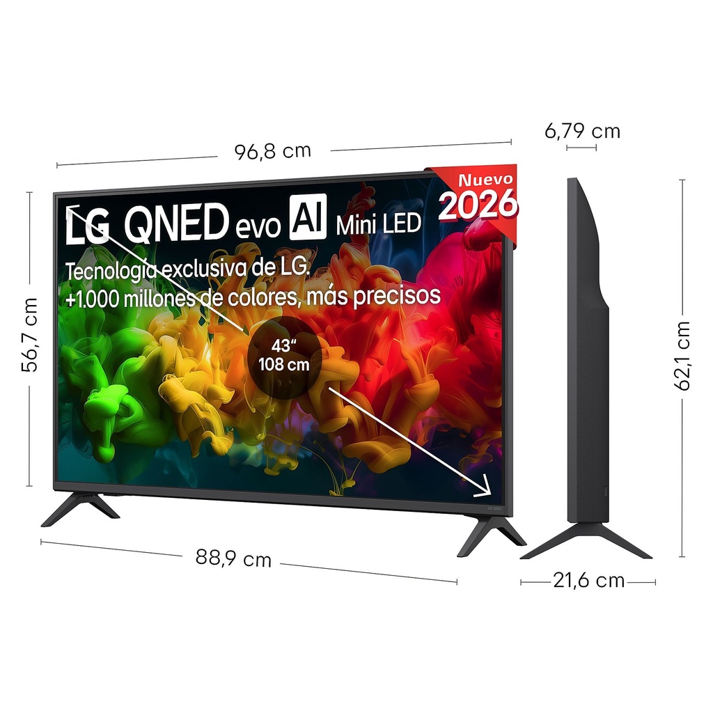 LG 43QNED81B6C, TV QNED Mini LED, UHD 4K, Procesador Inteligente α7 AI Processor 4K Gen9, Tecnologia Nano, Smart TV Web OS, Tecnologia EVO