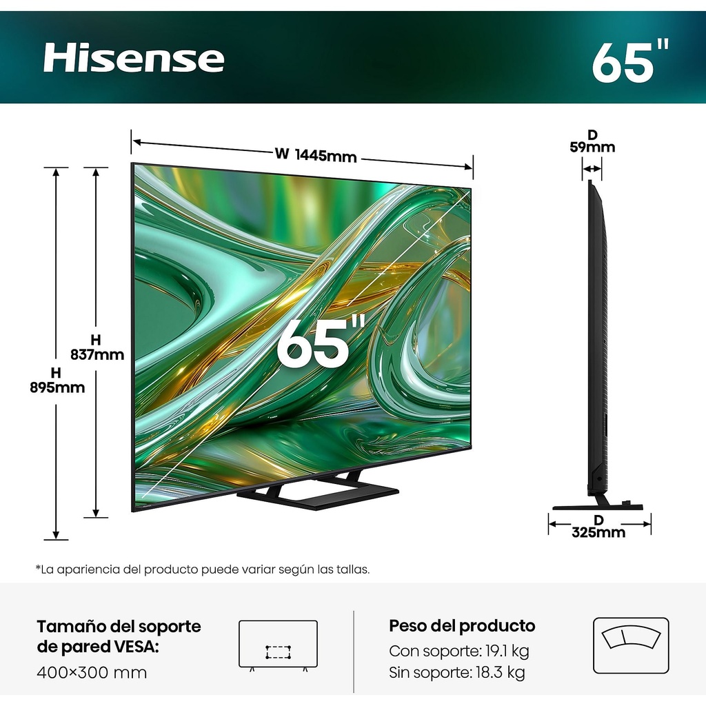 Hisense Mini LED TV 65E8S, UHD 4K, Quad Core / MT9618, Total HDR, Subwoofer integrado