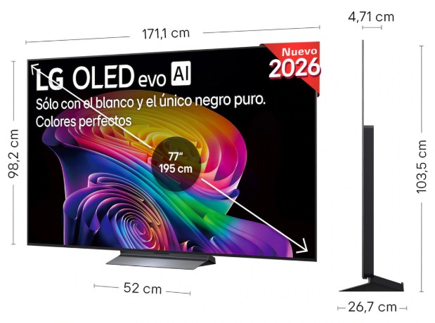 LG OLED77C64LA, TV OLED 77", 4K, procesador 4K AI α11 Gen3, Smart TV Web OS