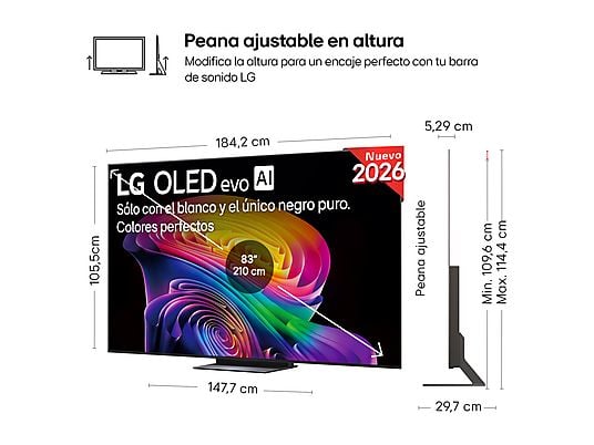 LG OLED83C64LA, TV OLED 83", 4K, procesador 4K AI α11 Gen3, Smart TV Web OS