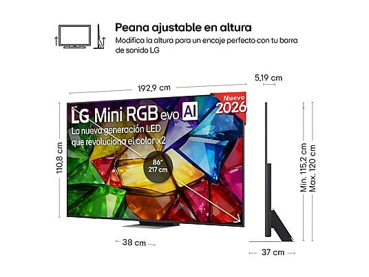 LG 86MRGB87B6B, TV RGB MINI LED, procesador a8 AI 4K Gen3, SMART TV Web OS