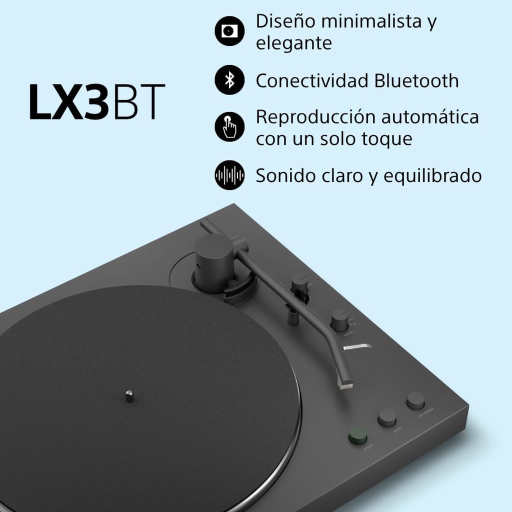 Sony PS-LX3BT, tocadiscos Bluetooth, audio de alta resolución inalámbrico, reproducción automática
