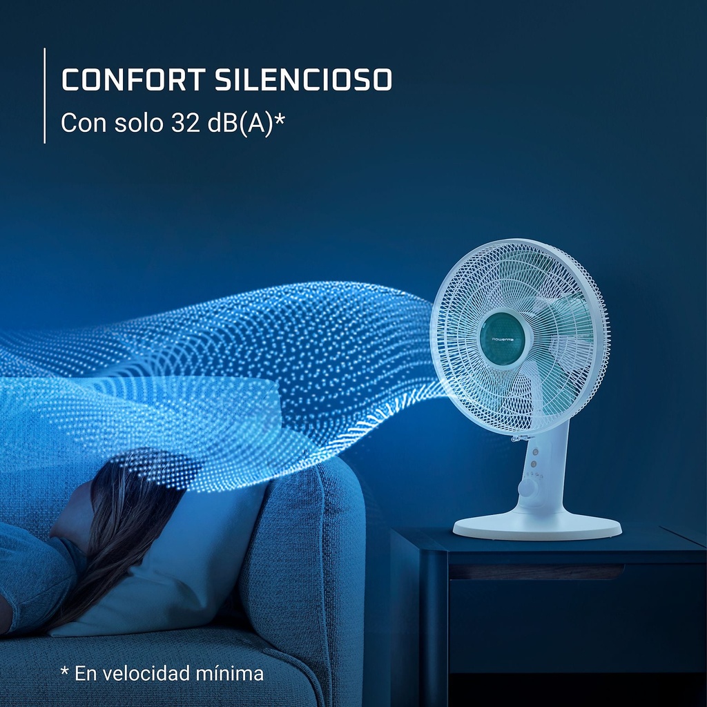 Rowenta VU2740F0, ventilador de mesa, Turbo Silence Extreme, oscilación automática horizontal, 4 velocidades, 32 dB