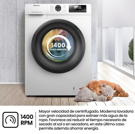 Hisense WF1Q9041BW, Lavadora, Clase A, Capacidad 9 Kg , 1400 rpm, Color Blanco