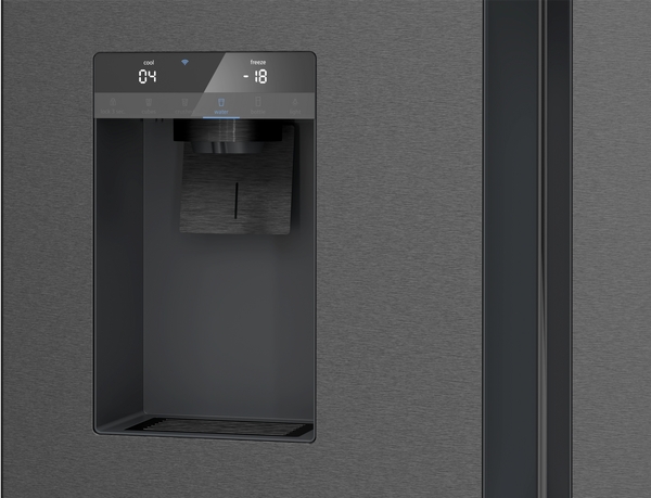 Siemens KF96DPXEA, Frigorífico americano, dispensador con toma de agua, 4 puertas, No Frost, 183 x 90,5 cm, black Inox, iQ700