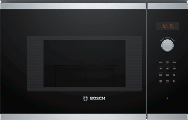 Bosch BEL523MS0, Microondas con plato giratorio, inox, cristal  negro y acero, serie 4