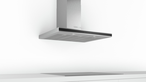 Bosch DWB97FM50, Campana decorativa de pared, ancho 90 cm, box Slim cristal negro, serie 4