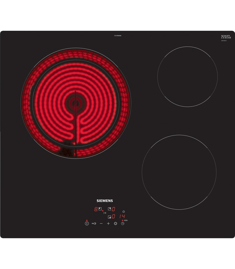 Siemens ET61RBKB8E, placa vitrocerámica, 3 fuegos, 60 cm, negro, iQ300