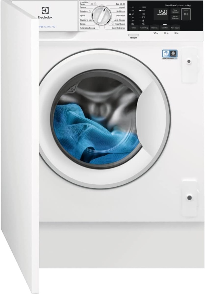 Electrolux EN7F4722AN lavadora de integración, 7kg, 1200 RPM, blanco, vapor FreshScent, Certificado Woolmark Blue, clase D