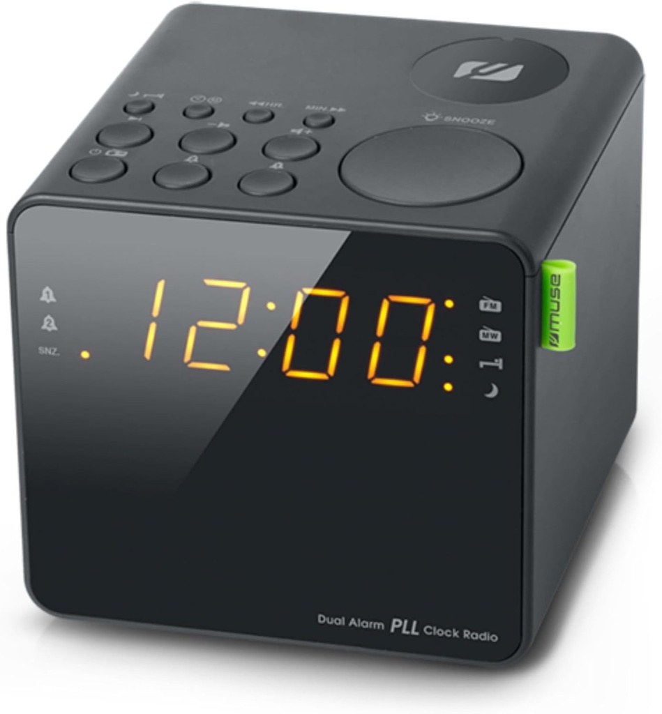 Muse M-187 CR, radio despertador, alarma dual, FM/MW, negro