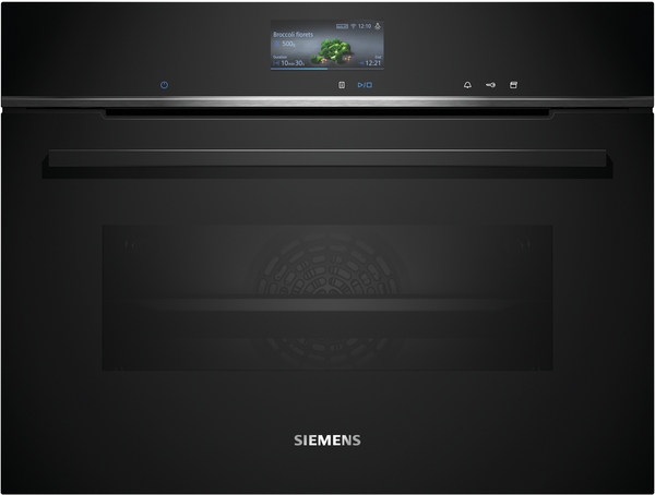 Siemens CB774G1B1, horno compacto 45cm, pirolítico, display TFT touch, iQ700, negro