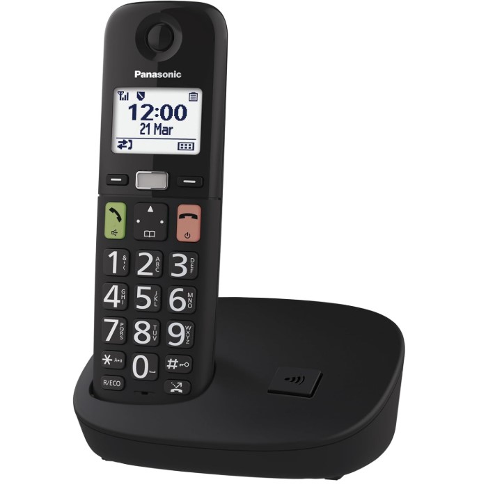 Panasonic KX-TGU110EXB Teléfono Inalámbrico Digital, Unidad Base y 1 Auriculares, Pantalla LCD, Botones Grandes, Llamada Favorita, Compatible con Audífonos, Negro