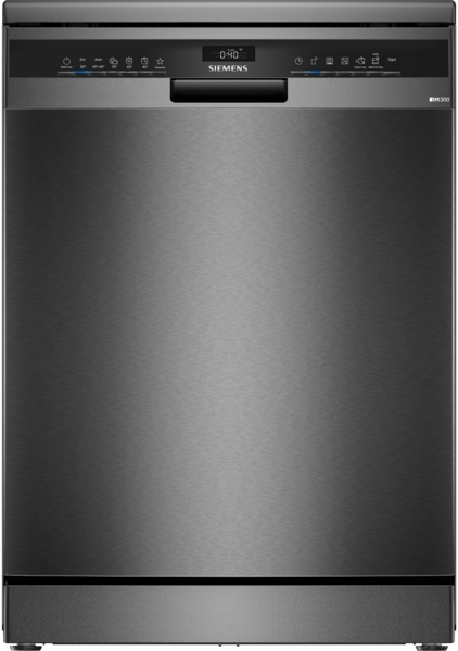 Siemens SN23EC03ME, lavavajillas de libre instalación, 60 cm, acero inox negro, 3ª bandeja, clase B, iQ300
