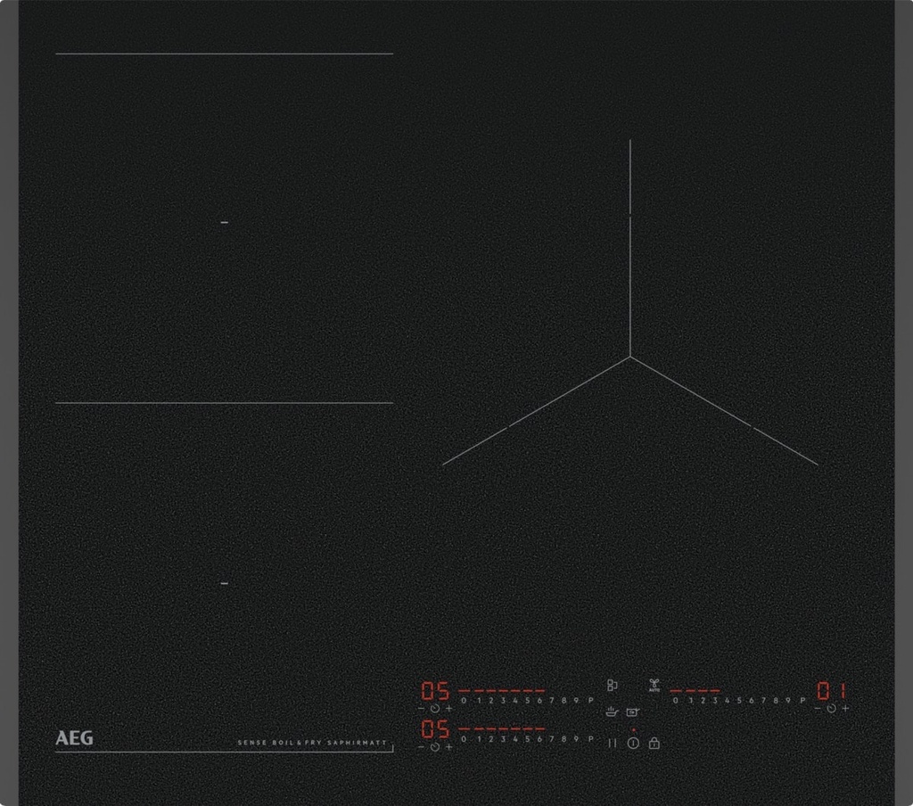 AEG TI63IQ30FZ, placa de inducción, acabado Saphirmatt, 3 zonas de cocción, función puente, Sense Boil&Fry, serie 8000