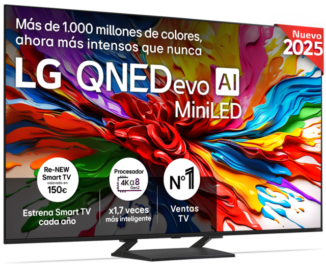 LG 75QNED93A6, TV QNED 75" MiniLed, 4K Ultra HD, 144Hz, webOS 25, procesador α8 AI Gen2, Smart TV