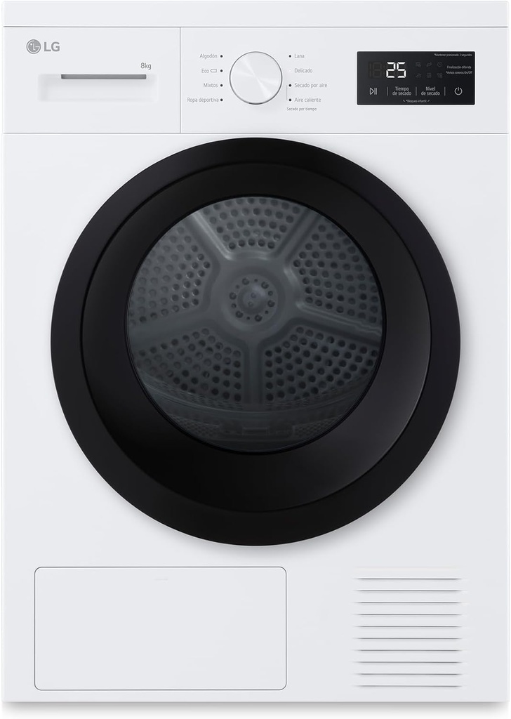 LG RHA1008NWK Secadora 8kg, D, con Bomba de calor, Blanca, Serie 100