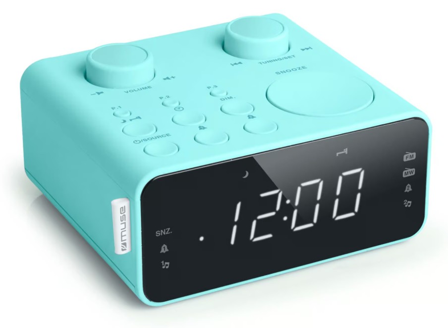 Muse M-17, Radio reloj alarma dual PLL, Pantalla de 0,9'', LED con dimmer y función 24h, Sintonizador Digital FM/MW, 6 presintonías (3 FM + 3 MW), Radio o buzzer, Sleep, Snoze y siesta