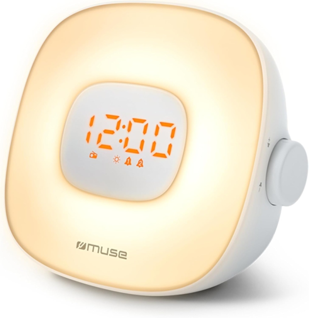 Muse ML-198 CR, Radio despertador con sonidos de la naturaleza, Radio FM digital con 20 presintonías, Luz ambiente multicolor, Radio o zumbador, Pantalla LED, Doble alarma