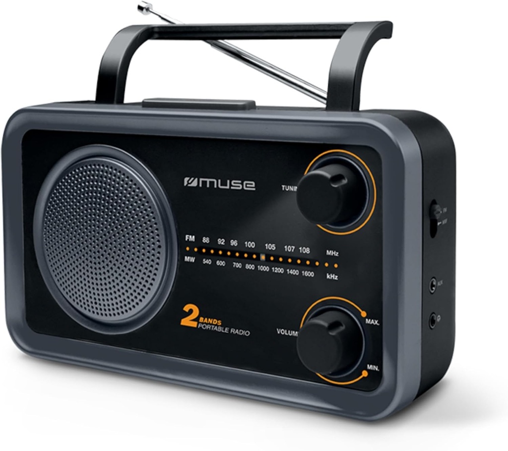 Muse M-06 DS, Radio portátil, 2 bandas (FM/AM), Antena telescópica, Encendido y apagado en el botón de volumen, Entrada auxiliar
