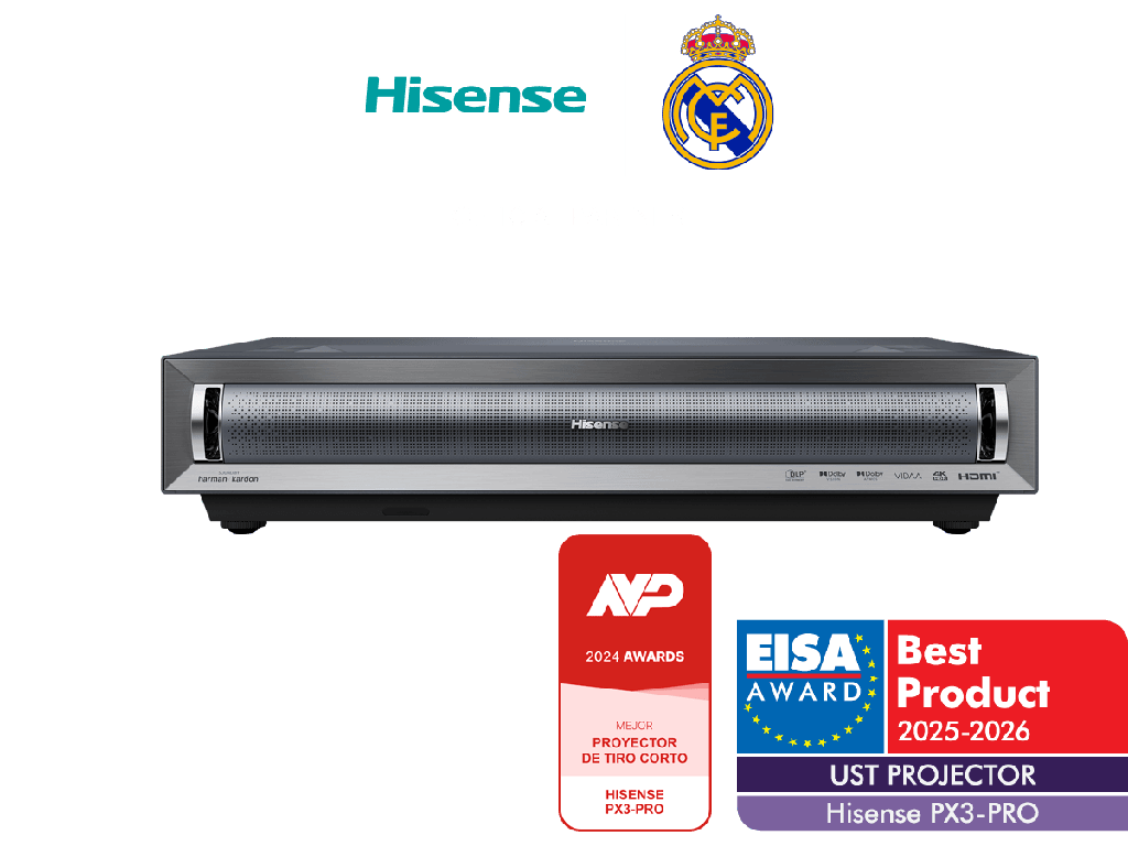 Proyector Laser Tricroma Hisense UHD 4K Smart TV Tiro corto, 80 a 150 pulgadas, 3000 Lumenes