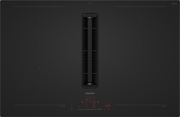 Siemens EX81AHL26E, placa de inducción con extractor integrado, 80 cm, acabado negro mate, iQ700