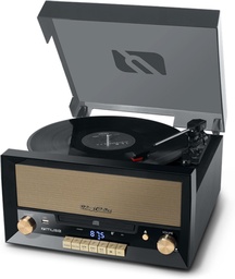 [MT110B] Muse MT-110 B, Microsistema con giradiscos estéreo, 3 velocidades 33/45/78 RPM, Radio FM, Reproductor CD/CD-R/CD-RW, Receptor Bluetooth, Puerto USB, Entrada auxiliar mini-jack, 2 altavoces integrados, Salida RCA, Toma de auriculares