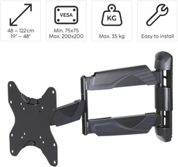 [00118665 vesa 200] Hama 00118665, soporte de giro, de 19" a 48", 2 brazos, hasta 35 kg, negro