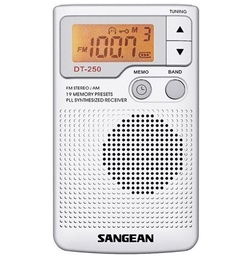 [DT250S] Sangean DT-250, radio portátil AM/FM, Dynamic Bass Boost, pantalla LCD, plata