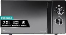 [H20MOMBP1HG] Hisense H20MOMBP1HG - Microondas con Grill 800W, 20L, Alto 32.6cm x Ancho 45.5cm, Color Negro, Potencia del Grill: 800 W,